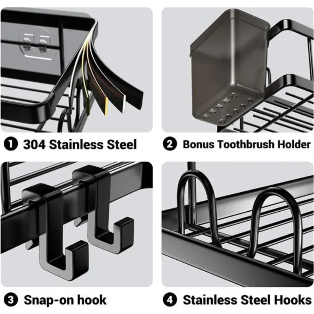 2 Pack Adhesive Shower Corner Organizer Shelves, No Drilling Stainless Steel